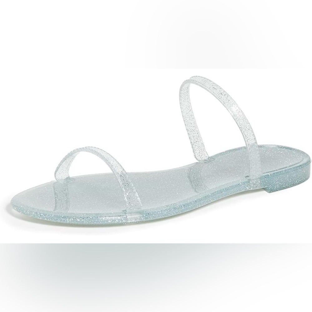 Stuart Weitzman Womens Sawyer Slide Silver Glitter Sparkle Jelly Sandals Slip On
